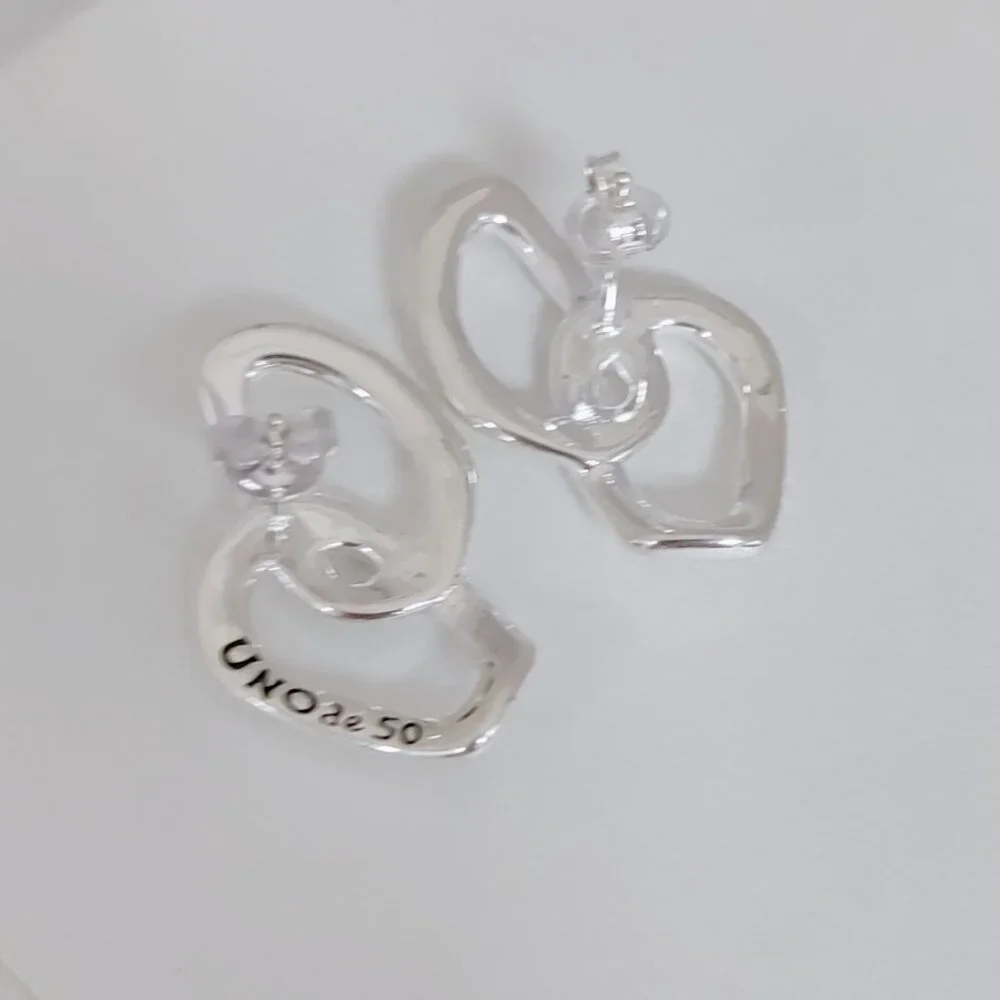 Uno de 50 INSEPARABLES EARRINGS, with 2 organic interlocked links Silver Plated - Picture 8 of 8